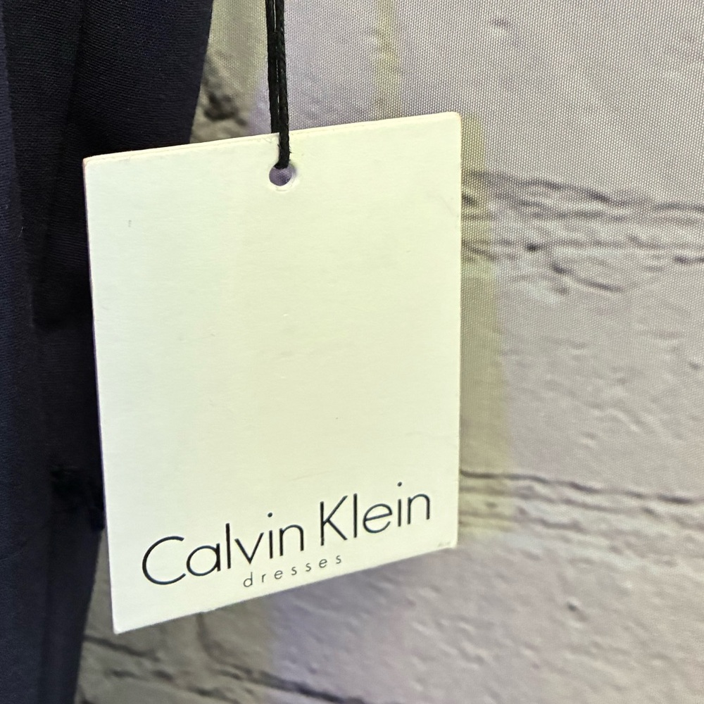 Calvin Klein Blue Paneled Cap Sleeve A-Line Knee Length Belted Dress NWT Size 12 - Picture 5 of 9